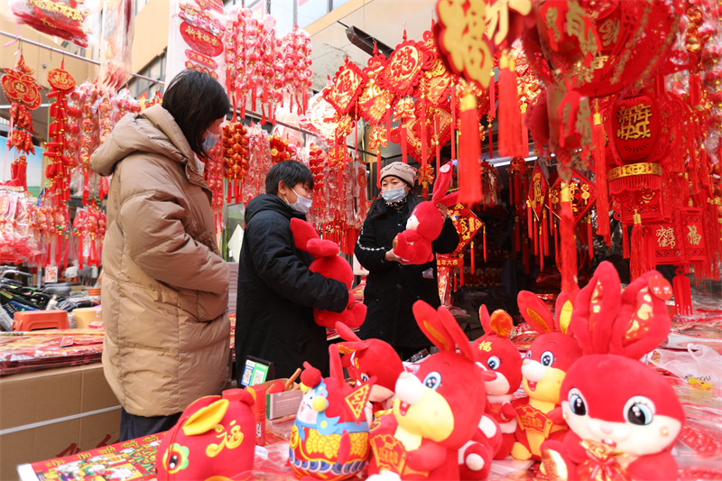 圖為市民在日照太陽城市場內(nèi)選購各類新年飾品。宋年升攝