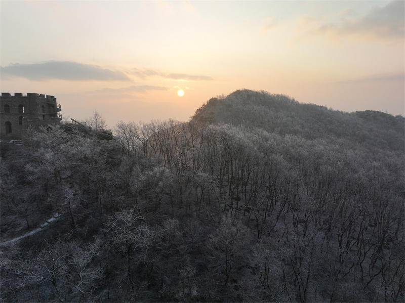 2月10日，山東日照五蓮大青山風(fēng)景區(qū)現(xiàn)霧凇景觀，放眼望去，漫山遍野到處都是晶瑩剔透的冰凌。張弘攝