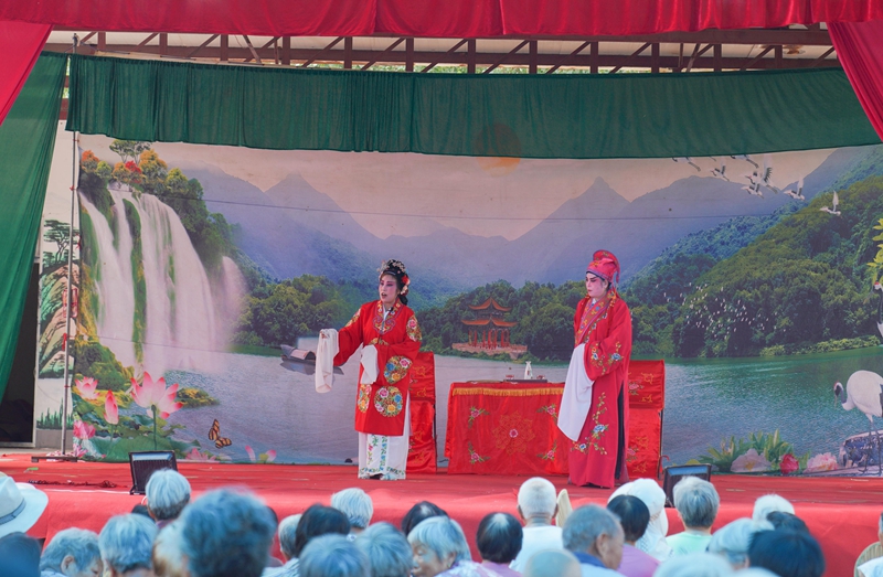 7月23日，山東省鄒平市臨池鎮(zhèn)紅廟村廟會(huì)上，地方戲劇團(tuán)在為村民演出五音戲。董乃德攝