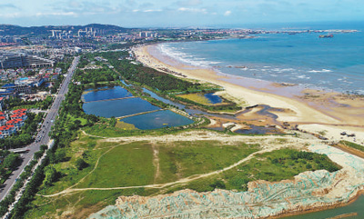 陽光海岸綠道飄橋段修建前。